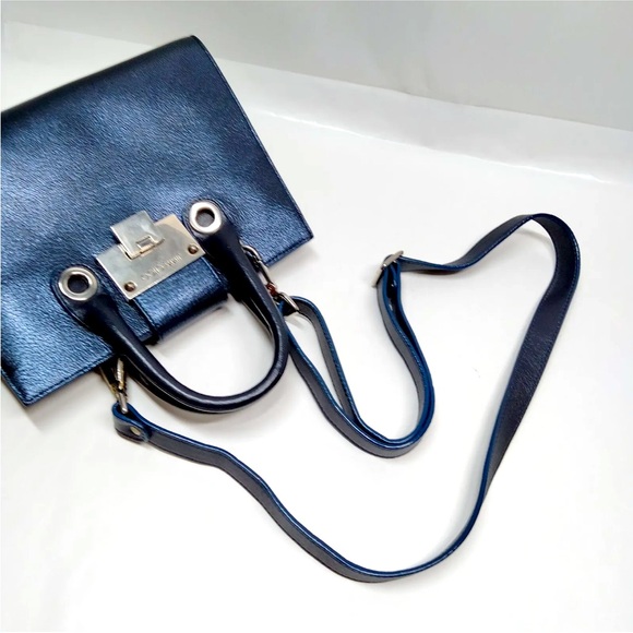 Auth Jimmy Choo Mini Metallic Blue Leather 2way Crossbody Top Handle Riley Bag - Picture 4 of 9